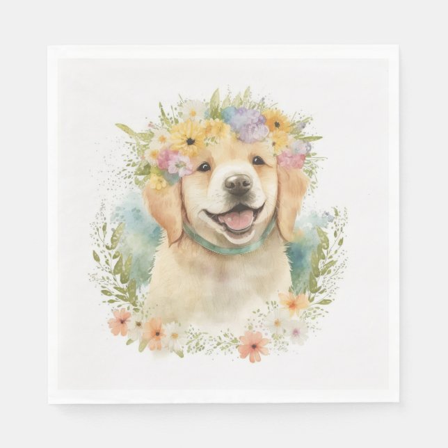 Golden Retriever In Laurel Wreath Napkin (Front)