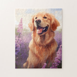 Golden Retriever in Lavender field Jigsaw Puzzle