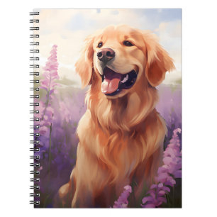 Golden Retriever in Lavender field Notebook