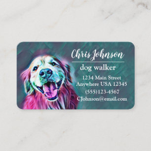 Golden Retriever in Neon Colours Dog Walker Business Card