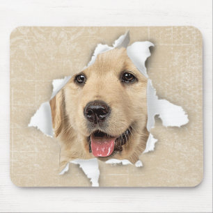 Golden Retriever In Paper Hole Mouse Pad