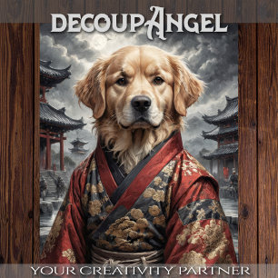 Golden Retriever in Red Kimono - Decoupage - Tissue Paper