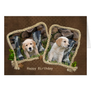 Golden Retriever in rope frame for birthday