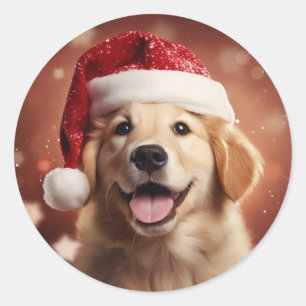 Golden Retriever in Santa Hat Classic Round Sticker