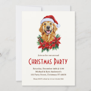 Golden Retriever in Santa Hat Dog Christmas Party Invitation