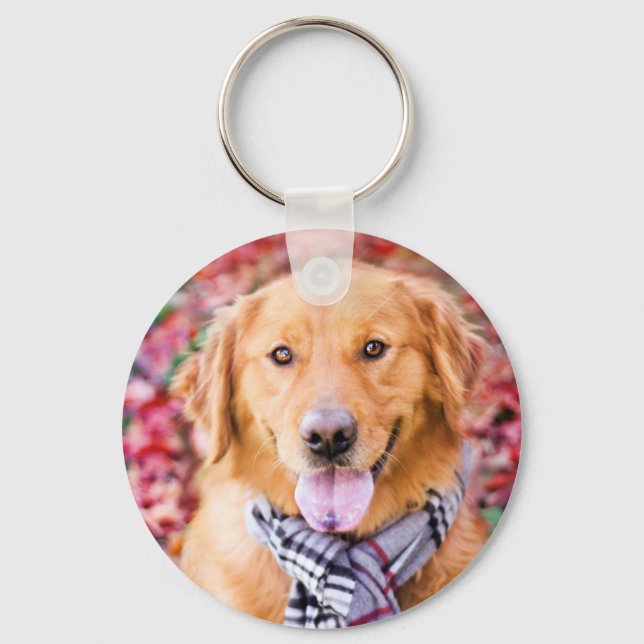 Golden Retriever In Scarf Key Ring (Front)