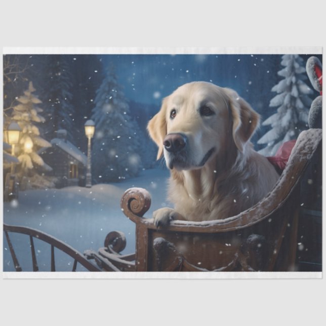Golden Retriever in Sleigh 3 Decoupage Paper (Front)