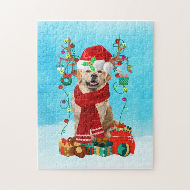 Golden Retriever in snow with Christmas gifts  Jigsaw Puzzle (Vertical)