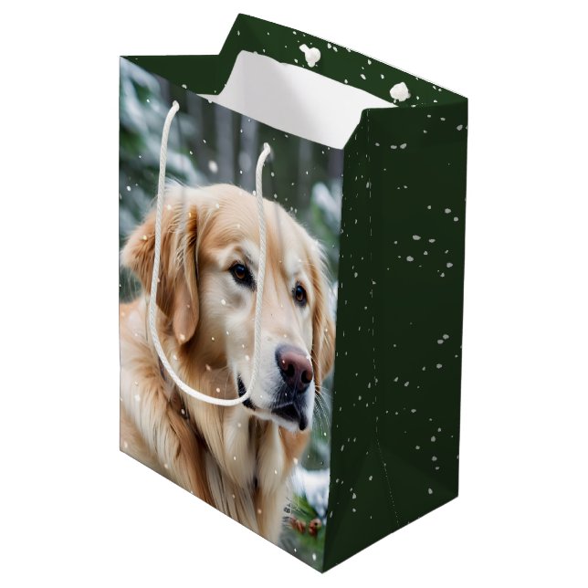 Golden Retriever In Snowflakes Medium Gift Bag (Front Angled)