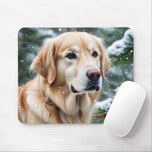 Golden Retriever In Snowflakes Mouse Pad