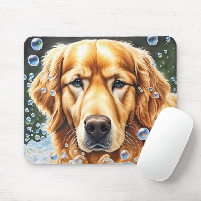Golden Retriever In Soap Bubbles Mouse Pad (With Mouse)