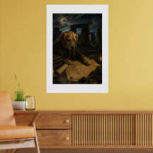  Golden Retriever in Stonehenge  Oil Painting