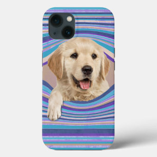 Golden Retriever In Striped Hole iPhone 13 Case