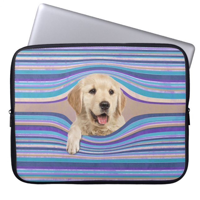 Golden Retriever In Stripes Laptop Sleeve (Front)