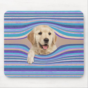 Golden Retriever In Stripes Mouse Pad
