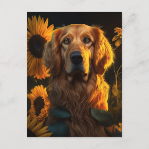 Golden Retriever in Sunflower Field - Postcard