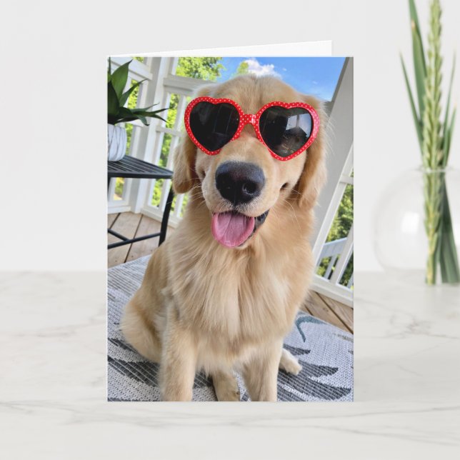 Golden Retriever in Sunglasses Summer Greetings Card (Front)