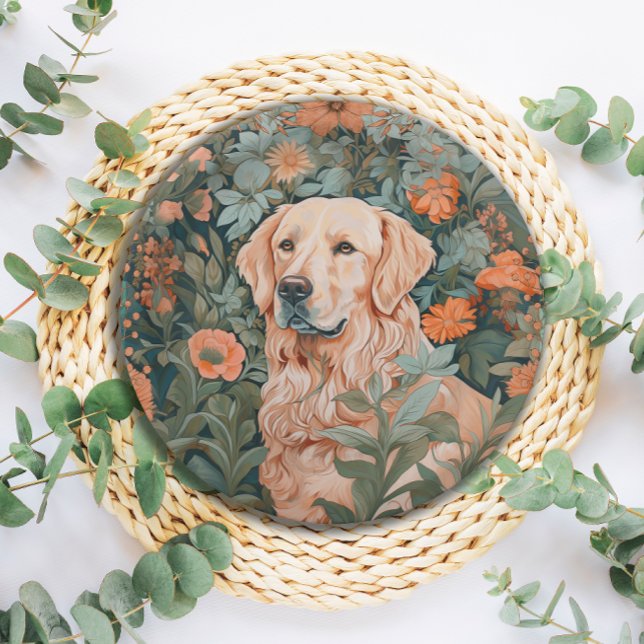 Golden Retriever in the Style of William Morris Paper Plate (Creator Uploaded)