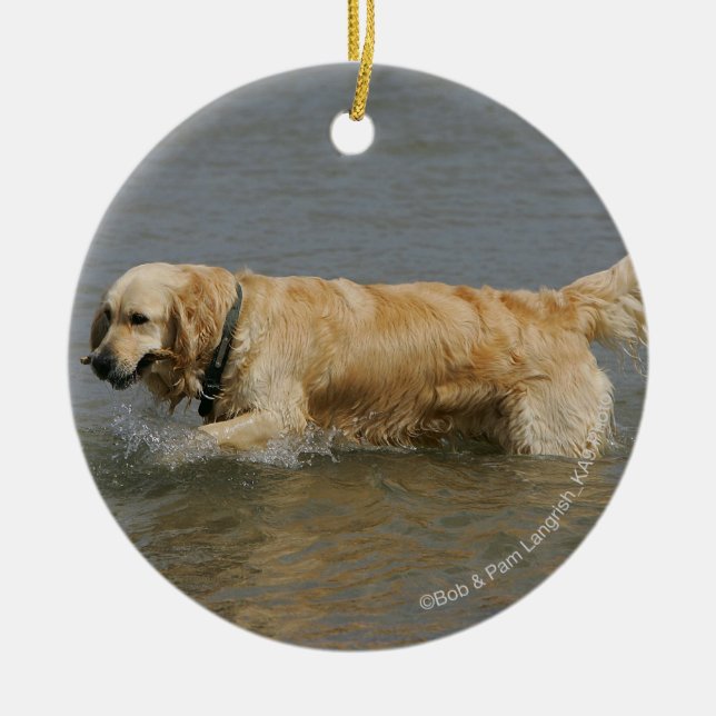 Golden Retriever in Water Ceramic Tree Decoration (Front)