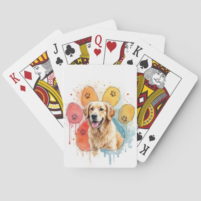 Golden Retriever in Watercolor Paw Print Playing Cards (Back)