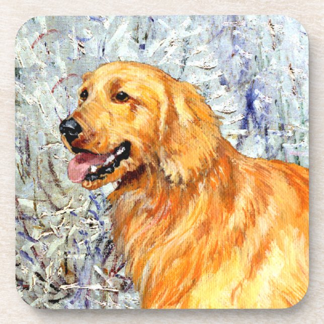 Golden Retriever in Wintertime Coaster (Front)