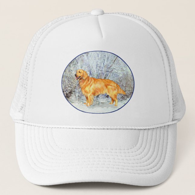 Golden Retriever in Wintertime Trucker Hat (Front)