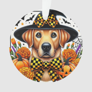 Golden Retriever in Witch Hat by Pumpkins Ornament