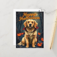 Golden Retriever in Witch Hat Halloween Cute Dog