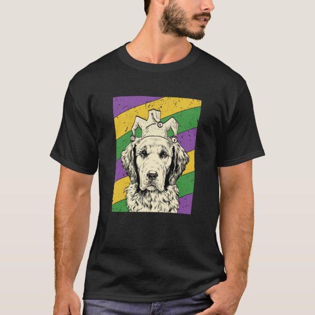 Golden Retriever Jester Mardi Gras Dog Mom or Dad T-Shirt (Front)