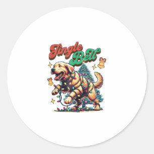 Golden Retriever Jingle Bell Santa Christmas Holid Classic Round Sticker