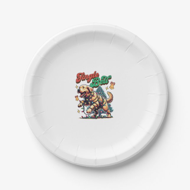 Golden Retriever Jingle Bell Santa Christmas Holid Paper Plate (Front)