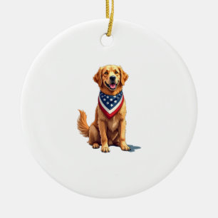 Golden Retriever July 4th Vintage Patriotic Tee 2 Ceramic Ornament