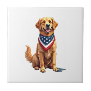 Golden Retriever July 4th Vintage Patriotic Tee 2 Ceramic Tile
