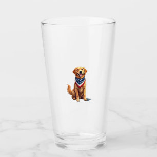 Golden Retriever July 4th Vintage Patriotic Tee 2 Glass