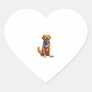 Golden Retriever July 4th Vintage Patriotic Tee 2 Heart Sticker