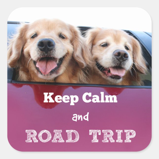 Golden Retriever Keep Calm and Road Trip Square Sticker (Front)