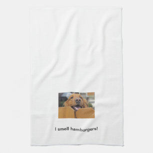 Golden Retriever Kitchen Towel, I Smell Hamburgers Tea Towel