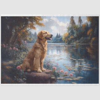 Golden Retriever Lake Lily Pads Decoupage Tissue Paper