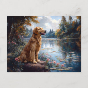 Golden Retriever Lake Lily Pads Postcard