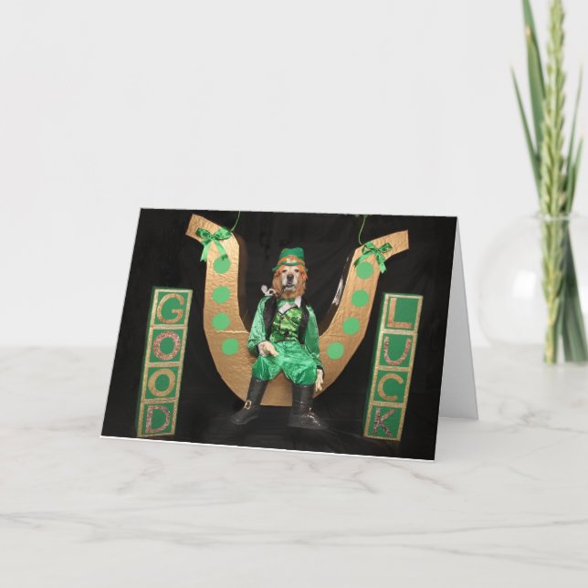 Golden Retriever Leprechaun St Patrick’s Day Swing Holiday Card (Front)