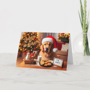 Golden Retriever Licking Lips for Christmas Cookie Holiday Card