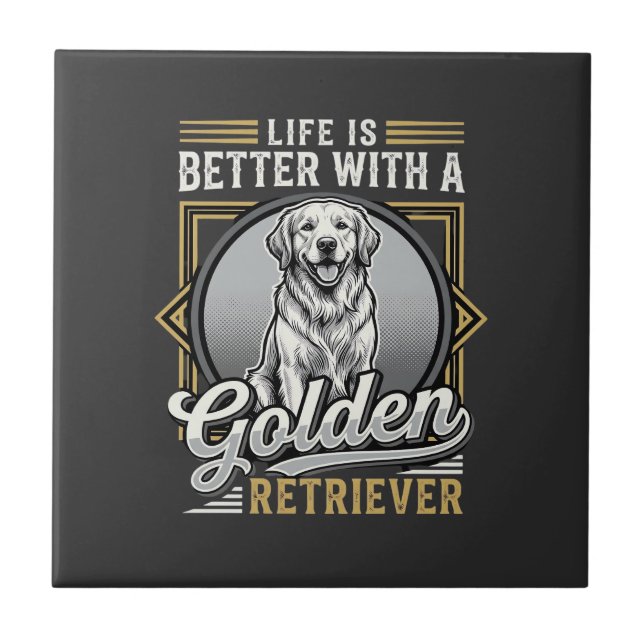 Golden Retriever Life Is Better Dog Ceramic Tile (Front)