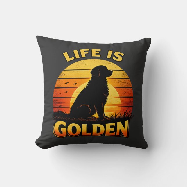 Golden retriever life is golden sunset dog pillow (Front)