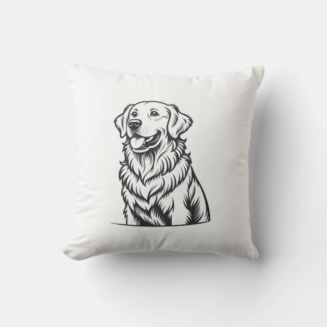 Golden Retriever Line Art Throw Pillow (Front)