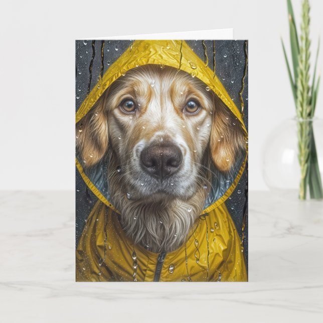 Golden Retriever Looking Out of a Wet Window Card (Front)