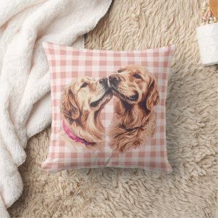 Golden Retriever Love Gingham Pattern Cushion