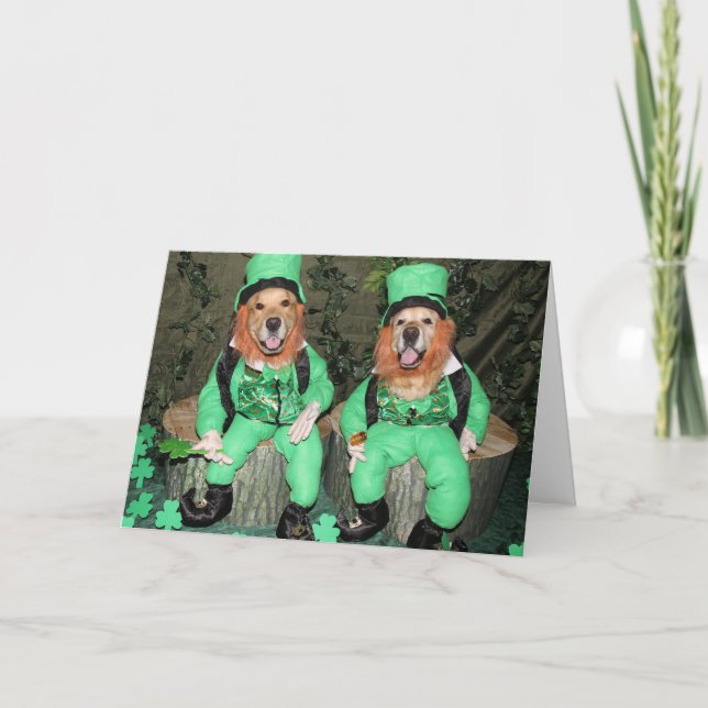 Golden Retriever Lucky Leprechauns Card (Front)