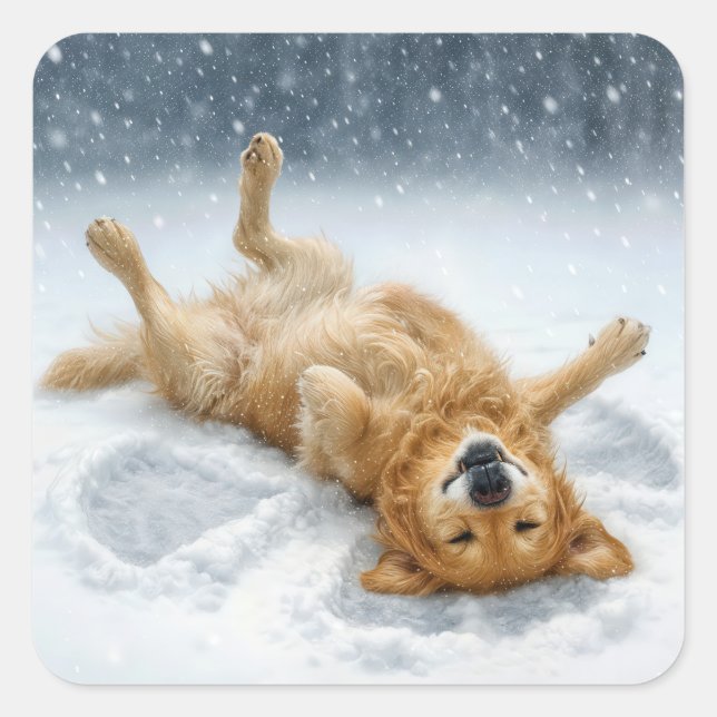 Golden Retriever Making a Snow Angel Square Sticker (Front)