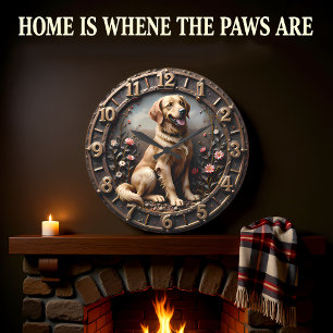 Golden Retriever Meadow Bronze Style Large Clock