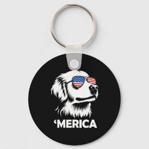Golden retriever merica patriotic dog 4th of july key ring